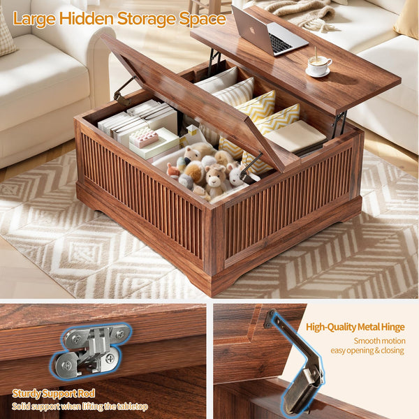 Lift Top Coffee Table with Storage – Fluted Square Design