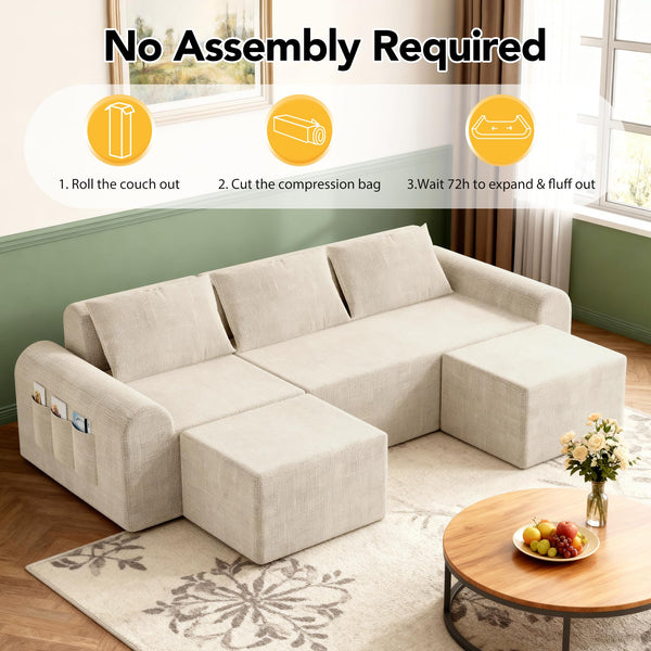 Modular Cloud Sectional Sofa with Ottomans – Beige