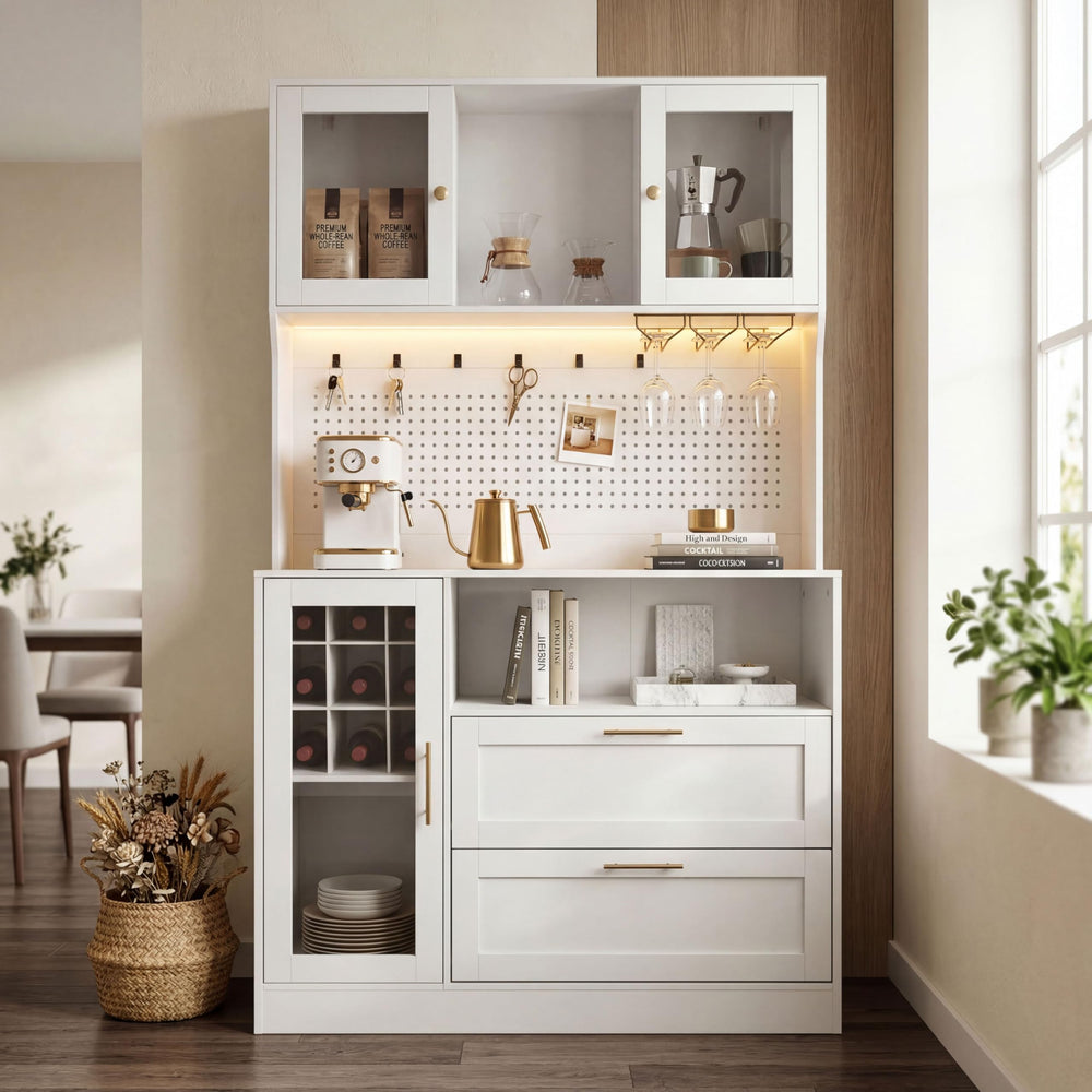 71-Inch Coffee Bar Cabinet with Wine Rack & RGB LED Light