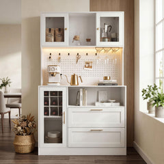 71-Inch Coffee Bar Cabinet with Wine Rack & RGB LED Light