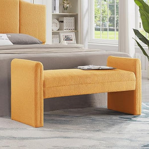 Upholstered Boucle Teddy Bench with Armrests
