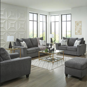 Gray Loveseat with Flared Arms & Accent Pillows