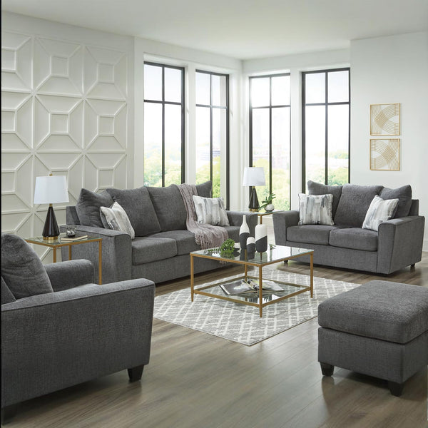 Gray Loveseat with Flared Arms & Accent Pillows