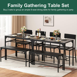 4-Piece Dining Table Set with Bench, 2 Chairs & Storage Rack