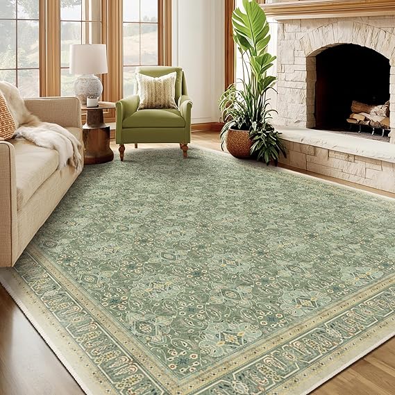 9x12 Moroccan Boho Area Rug – Washable, Non-Slip, Low Pile