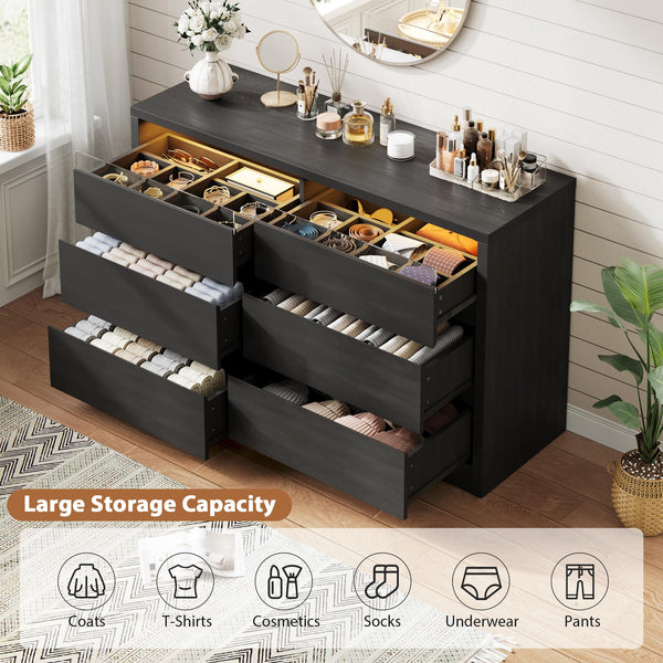 6 Drawer Dresser with LED Lights & Hidden Handles
