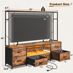 55" TV Stand with LED Lights & Power Outlets