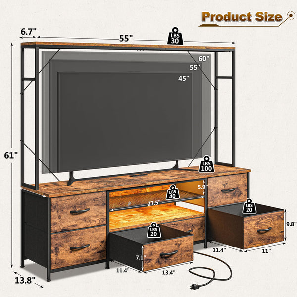55" TV Stand with LED Lights & Power Outlets
