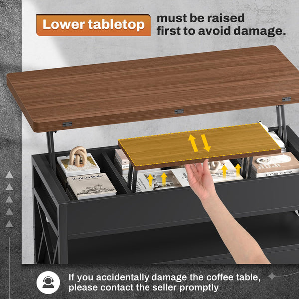 Lift Top Coffee Table 4-in-1 with Storage & LED Light