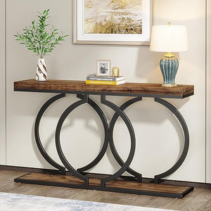 55-Inch Industrial Console Table with Geometric Metal Frame