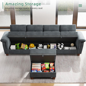 Modular L-Shaped Sectional Sofa with Storage Ottoman – Dark Gray
