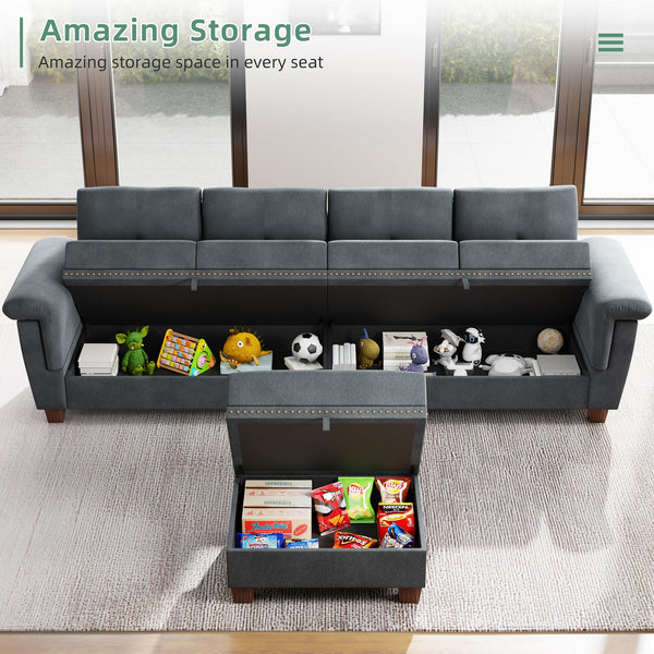 Modular L-Shaped Sectional Sofa with Storage Ottoman – Dark Gray