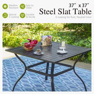 Square Metal Outdoor Dining Table with Umbrella Hole, 37" – Seats 4