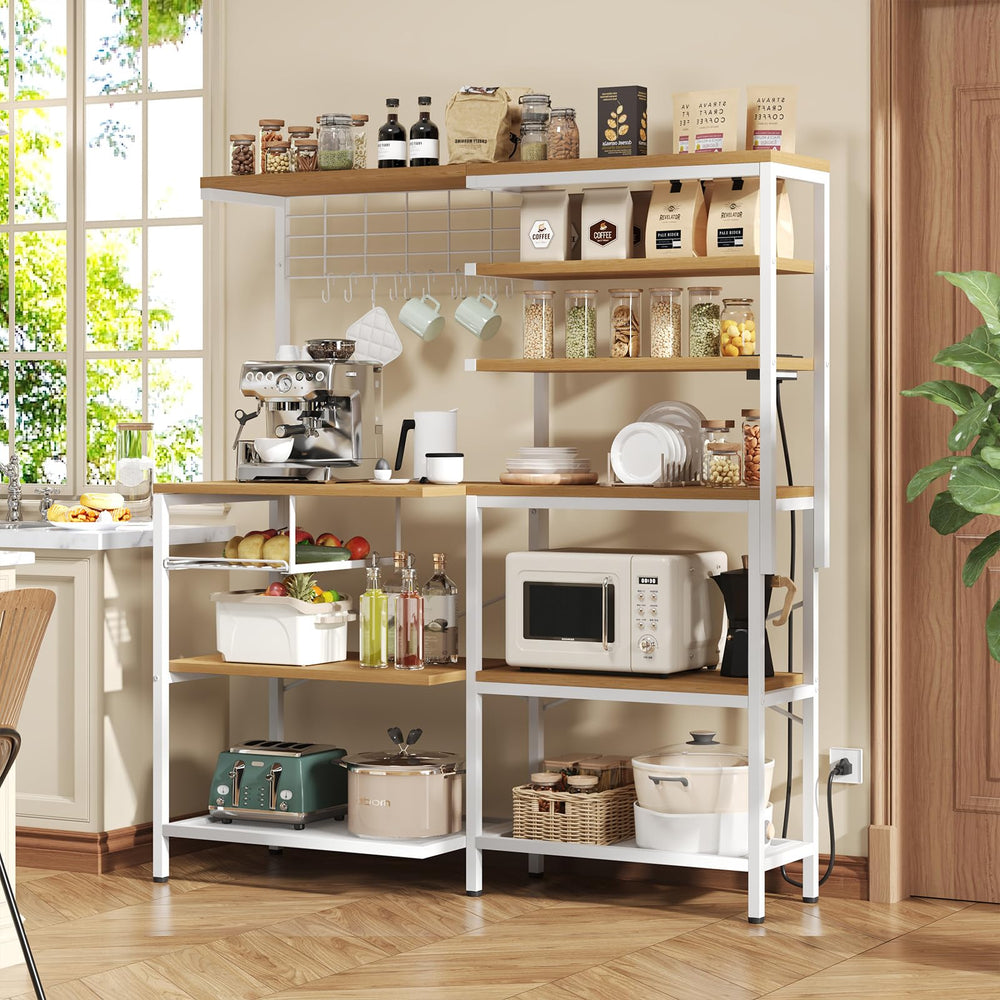 L-Shaped Baker's Rack with Power Outlet, 6-Tier