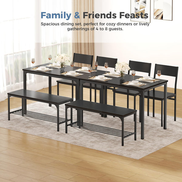 Dining Table Set with Bench – 3 or 4 Piece, Black or Grey