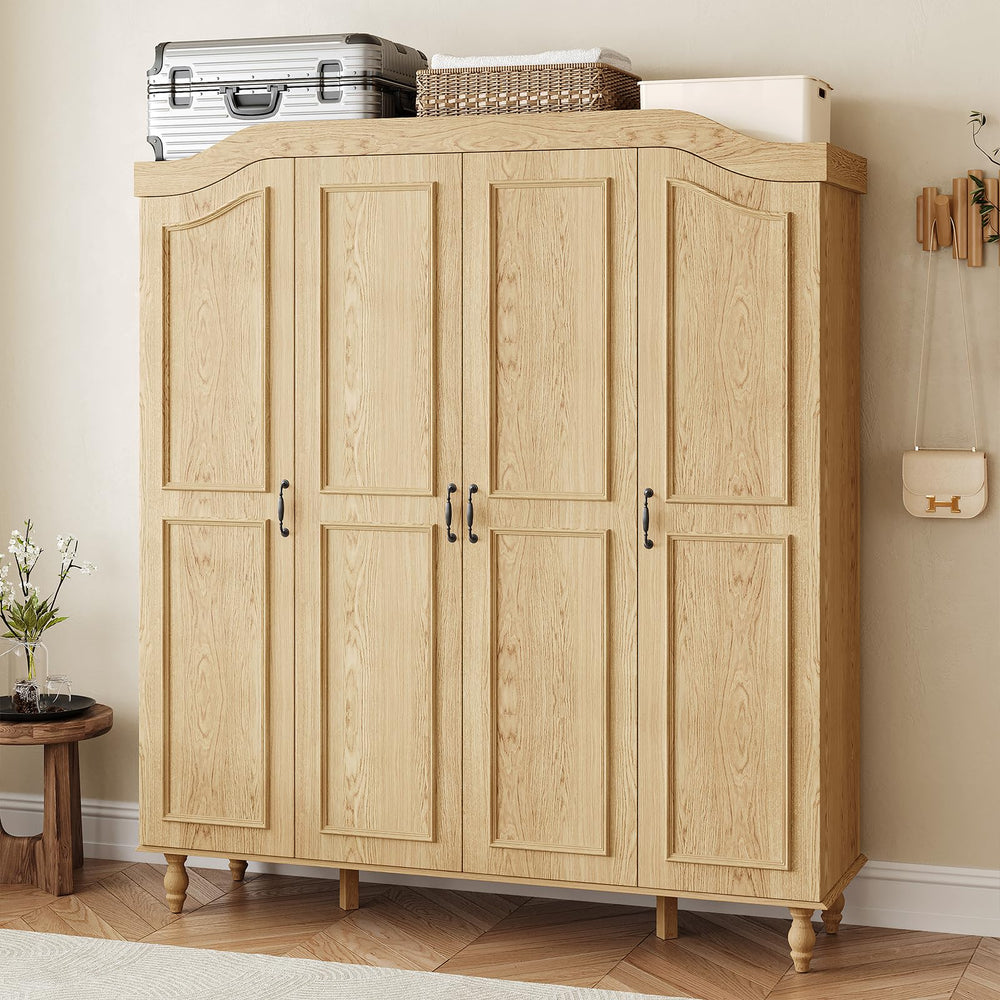 Arched Armoire Wardrobe Closet with 4 Doors & 2 Hanging Rods