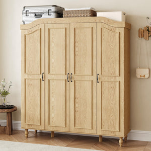 Arched Armoire Wardrobe Closet with 4 Doors & 2 Hanging Rods