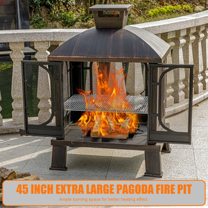 Square Metal Chiminea Fire Pit with Grill