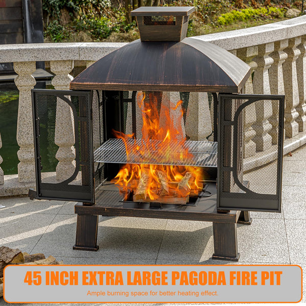 Square Metal Chiminea Fire Pit with Grill