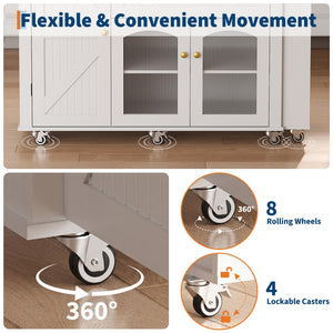 Extendable Rolling Kitchen Island with Storage Cabinet, Drawers & Shelves