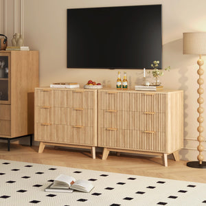 Fluted Nightstand Set of 2 with Charging Station & 3 Drawers