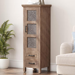 Wood Storage Cabinet with Drawers – Vintage Carved Accent Cabinet