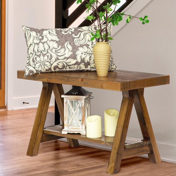 Solid Wood Farmhouse Bench – Rustic Indoor Entryway & Dining Seat