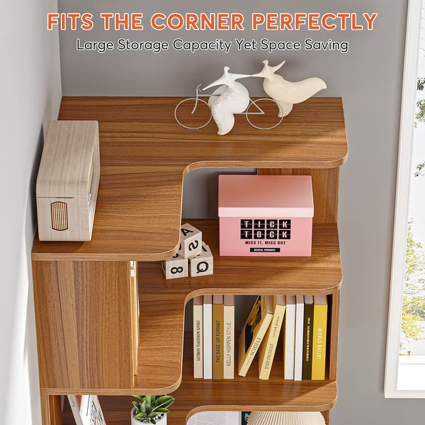 6-Tier L-Shaped Corner Bookshelf, 64.96" Tall