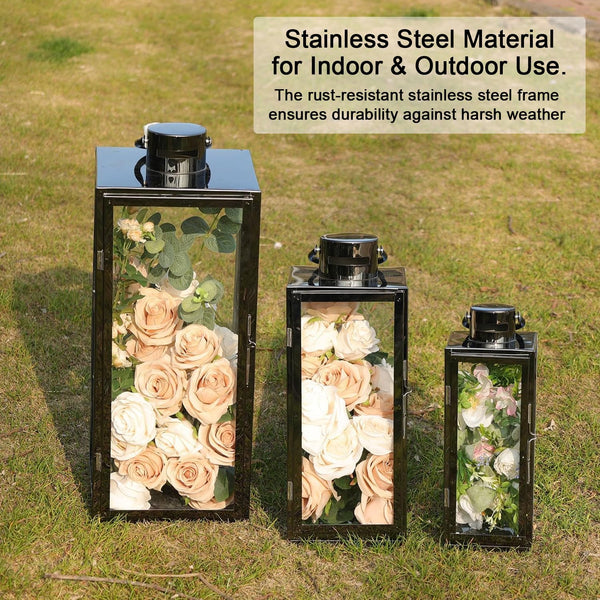 Stainless Steel Outdoor Indoor Candle Lanterns Set of 3