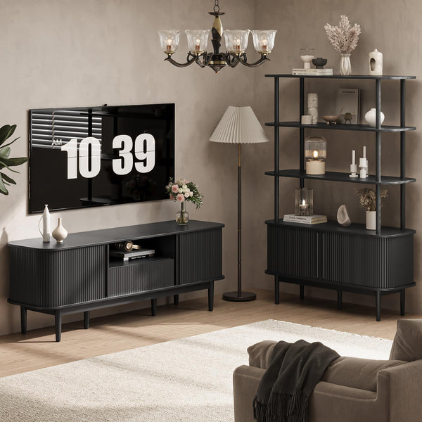 63" Fluted TV Stand with Sliding Doors