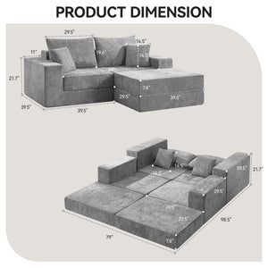 79" Modular Sectional Loveseat with Ottoman & Sleeper