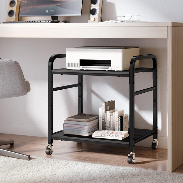 2-Tier Rolling Printer Stand with Lockable Wheels & Adjustable Shelf