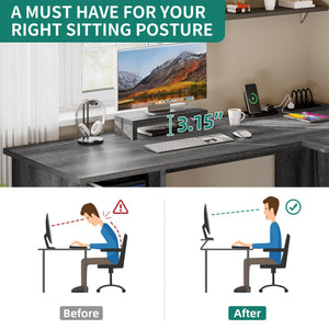 L-Shaped Desk with Power Outlets, File Drawer & Monitor Stand — 60 Inch Corner Office Desk