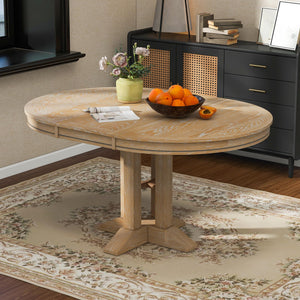 Extendable Round Dining Table with Oak Veneer Top