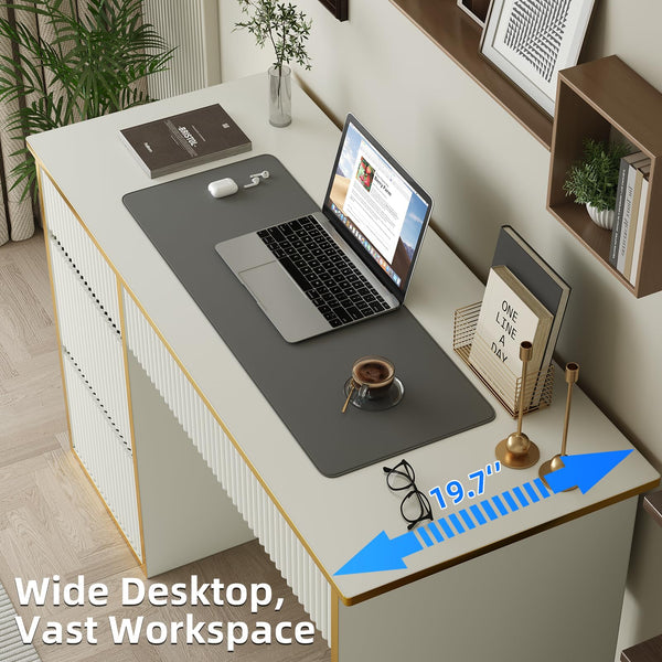 47-Inch Fluted Computer Desk with File Drawer and Storage