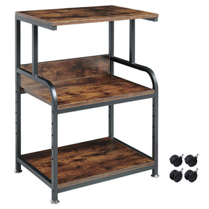 3-Tier Rolling Printer Cart with Height-Adjustable Shelf
