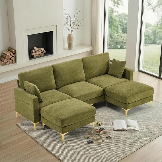 100" U-Shaped Sectional Sofa with Ottoman