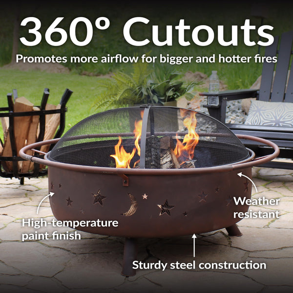 42-Inch Round Wood-Burning Outdoor Fire Pit with Spark Screen and Poker
