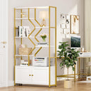 6-Tier Geometric Bookshelf with Storage Cabinet