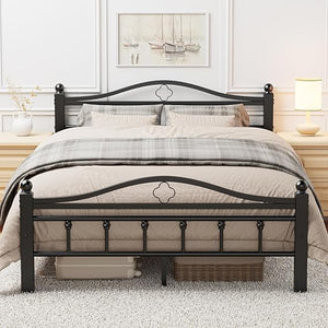 Metal Platform Bed Frame with Vintage Headboard
