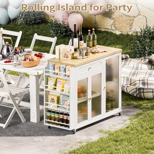 Rolling Kitchen Island with Power Outlet & Storage