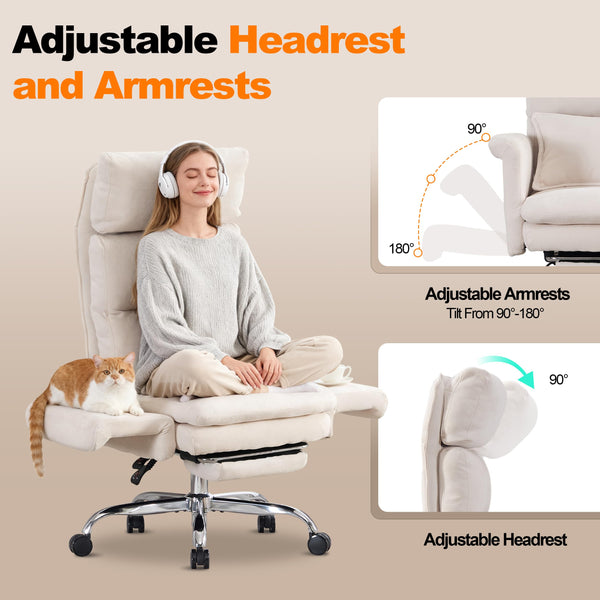 Okeysen Office Chair with Flip Armrests, Big and Tall Office Chair with Foot Rest, Wide Reclining Desk Chair for Cross Legged Sitting & Pets, Executive Ergonomic Computer Gaming Chair with Pillow