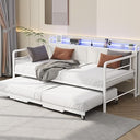 Twin Daybed with Pop-Up Trundle, RGB LED & Storage Headboard