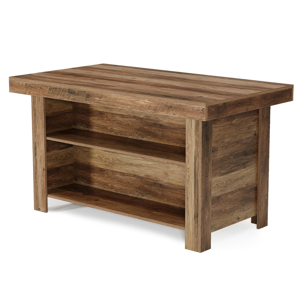 55-Inch Farmhouse Kitchen Island with Storage Shelf