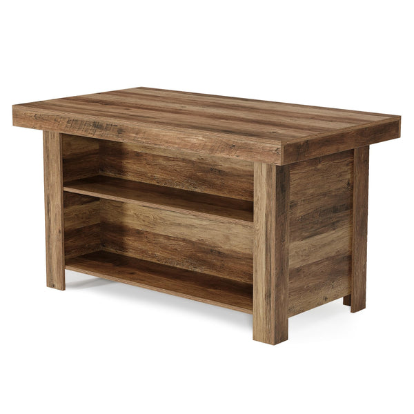55-Inch Farmhouse Kitchen Island with Storage Shelf