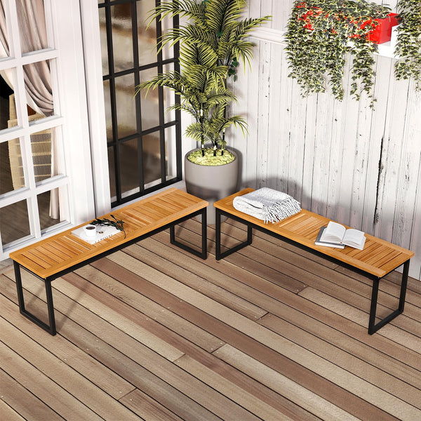 Acacia Wood Outdoor Dining Bench with Metal Legs