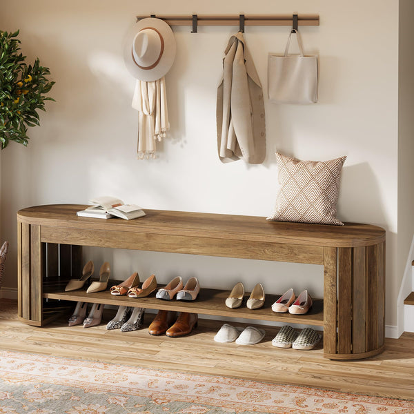 63" Entryway Shoe Bench with Open Storage Shelf