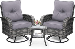 Outdoor Swivel Wicker Glider Patio Chair & Table Set with Cushions