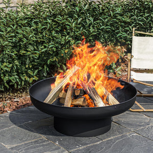 Round Wood Burning Fire Pit with Lid, Grill Grates & Deep Bowl – Outdoor Backyard Patio