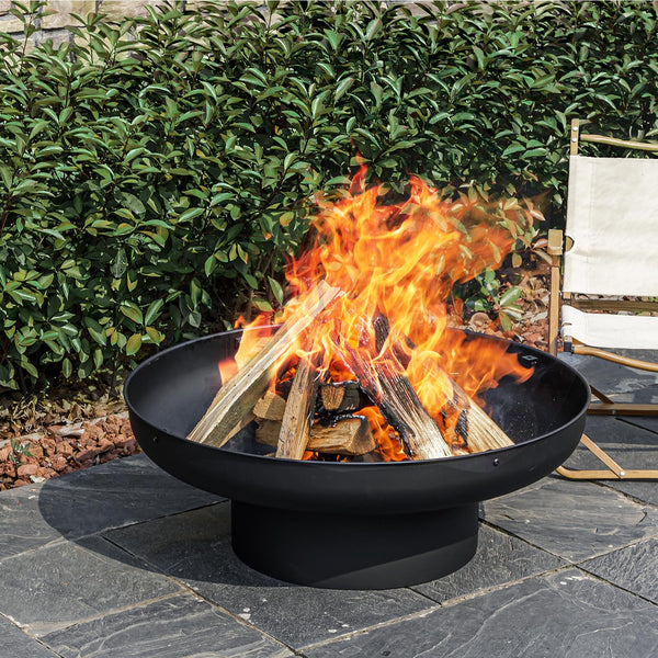 Round Wood Burning Fire Pit with Lid, Grill Grates & Deep Bowl – Outdoor Backyard Patio